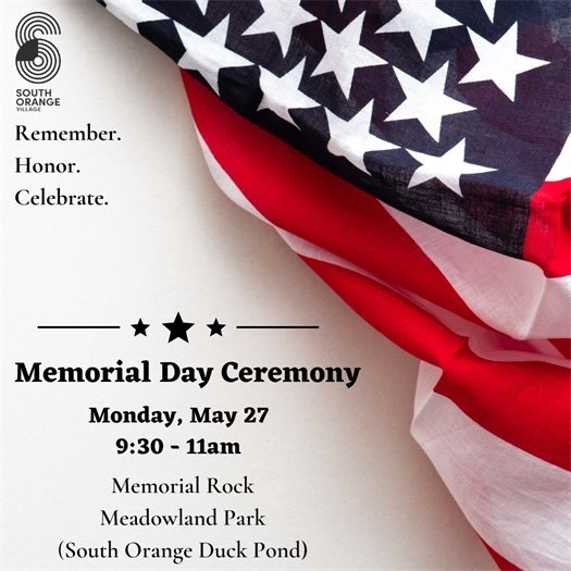 Memorial Day Ceremony on Monday, May 27th from 9:30-11:00am