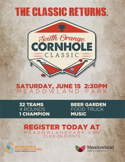 South Orange Cornhole Classic on Saturday, June 15th at 2:30 at the Skate House