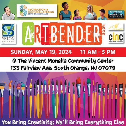 Artbender is on Sunday May 19th from 11am-3pm at The Vincent Monella Community Center 133 Fairview Ave, South Orange NJ