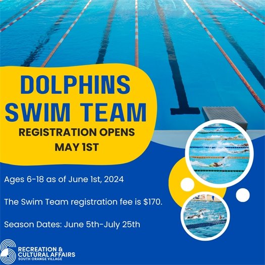 Dolphins registration opens on May 1st. For ages 6-18 years old